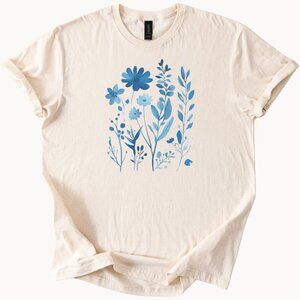 Blue Wildflower Watercolor Floral T-Shirt
